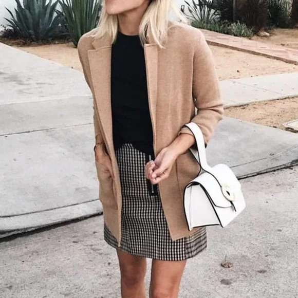 J. Crew 365 Blazer Jacket XL Khaki Tan Sweater Knit Sophie Open Front